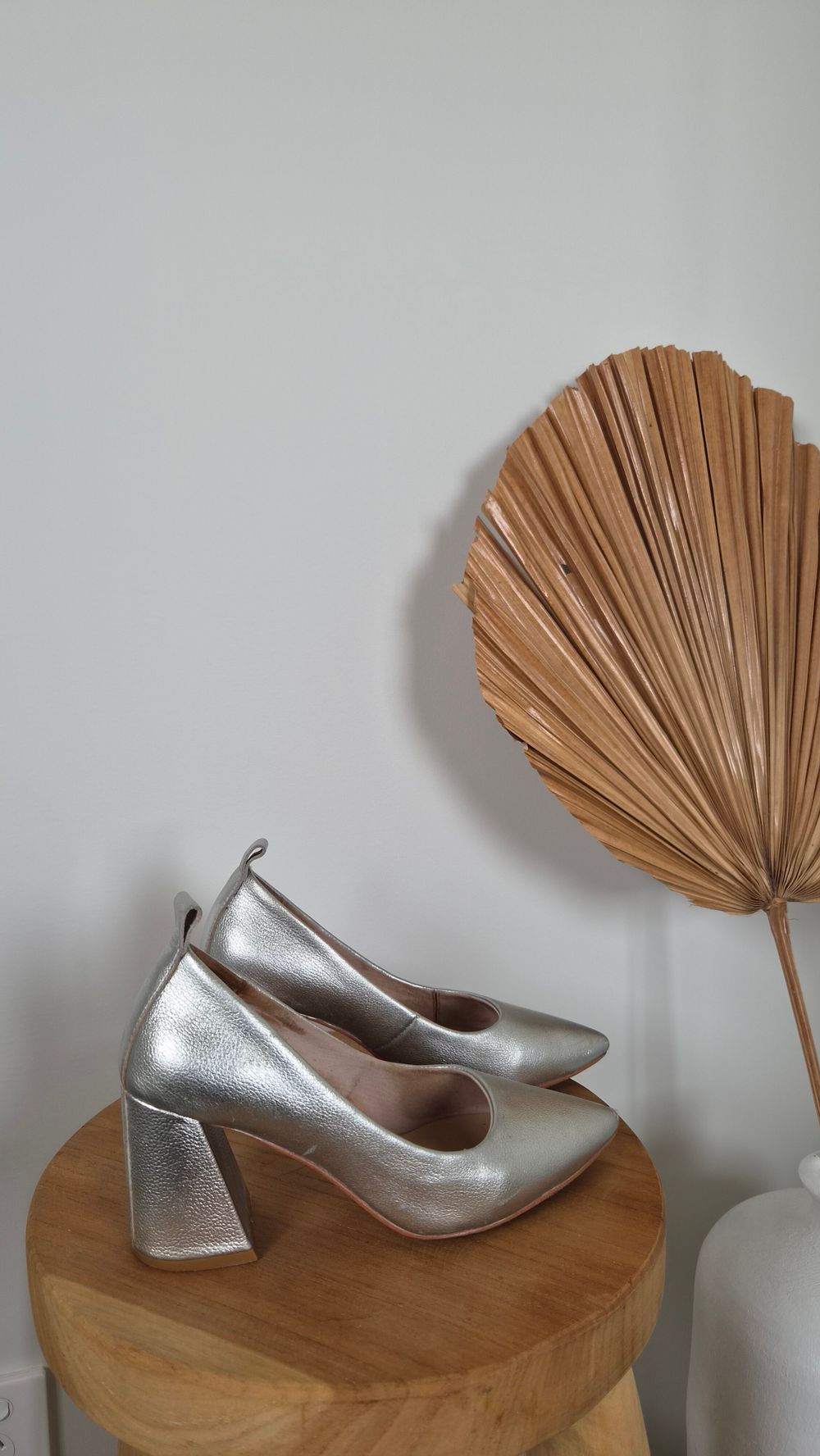 Mi Piaci Silver Pointed Toe Block Heels