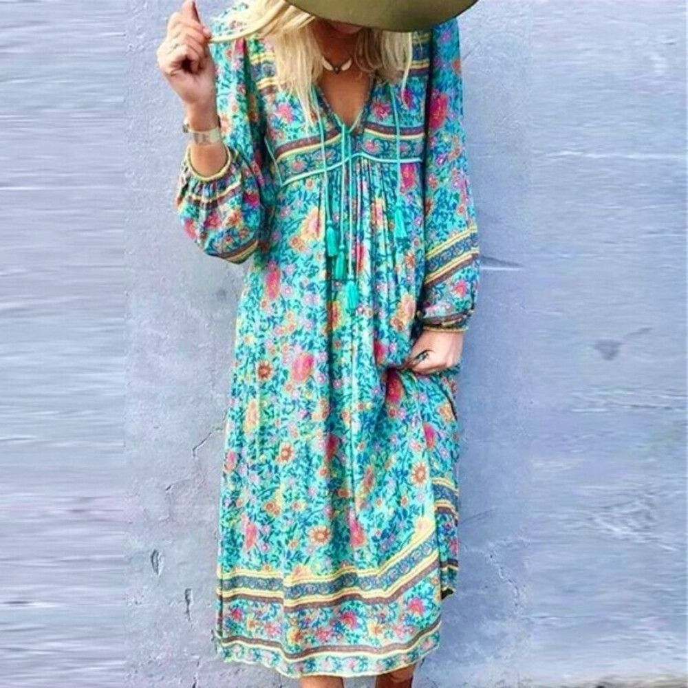 Spell & The Gypsy Collective - Spell & The Gypsy FolkTown Dress Size XL  Midi Turquoise Boho on Designer Wardrobe