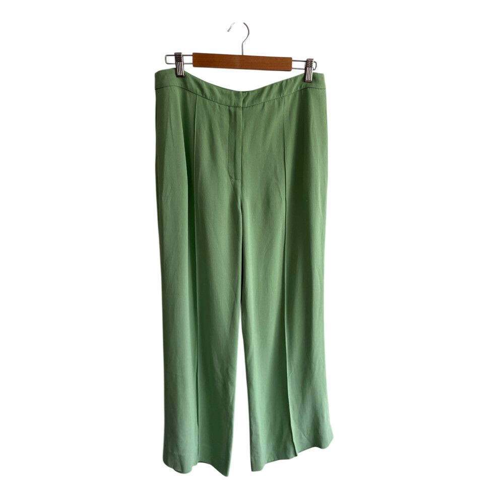Perri Cutten Crepe Pants Size AU 14 Green Wide Leg Tailored Corporate