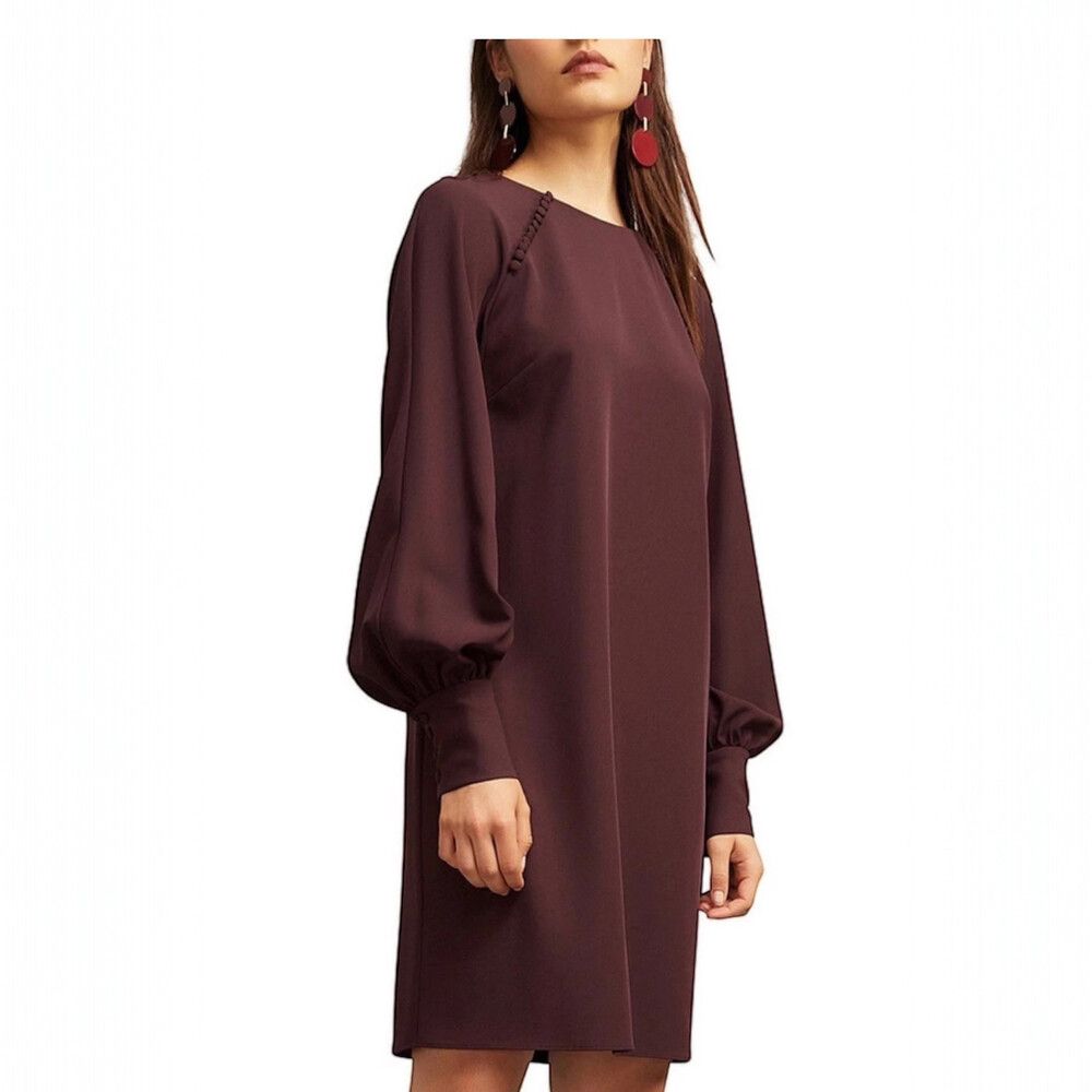 Witchery Dress Size AU 12 Long Balloon Sleeve Plum Below Knee