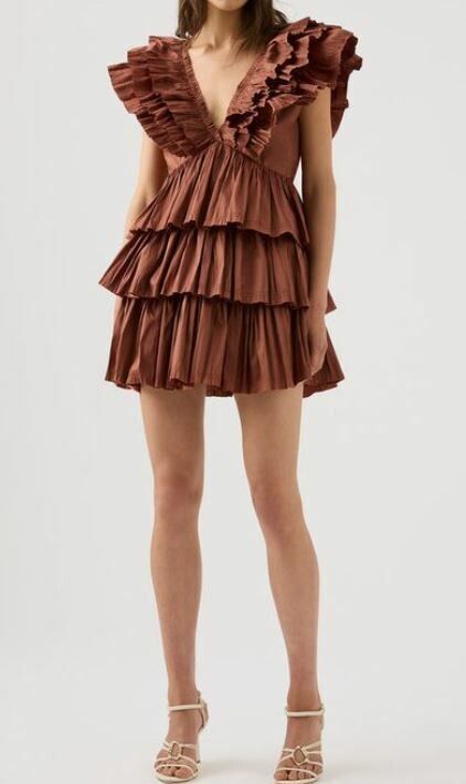 brown aje dress Pandorea Layered Maxi Dress-CAROB / 16