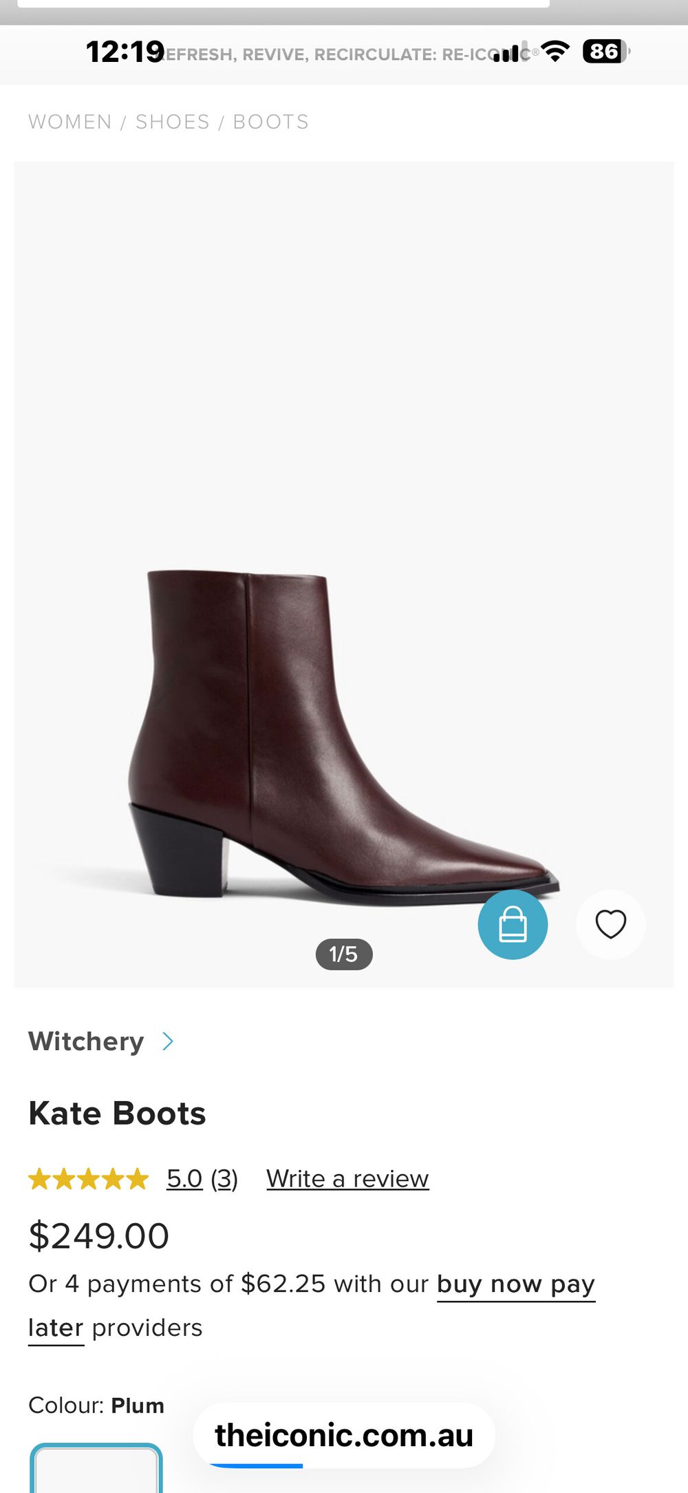 Witchery Kate plum boots 38