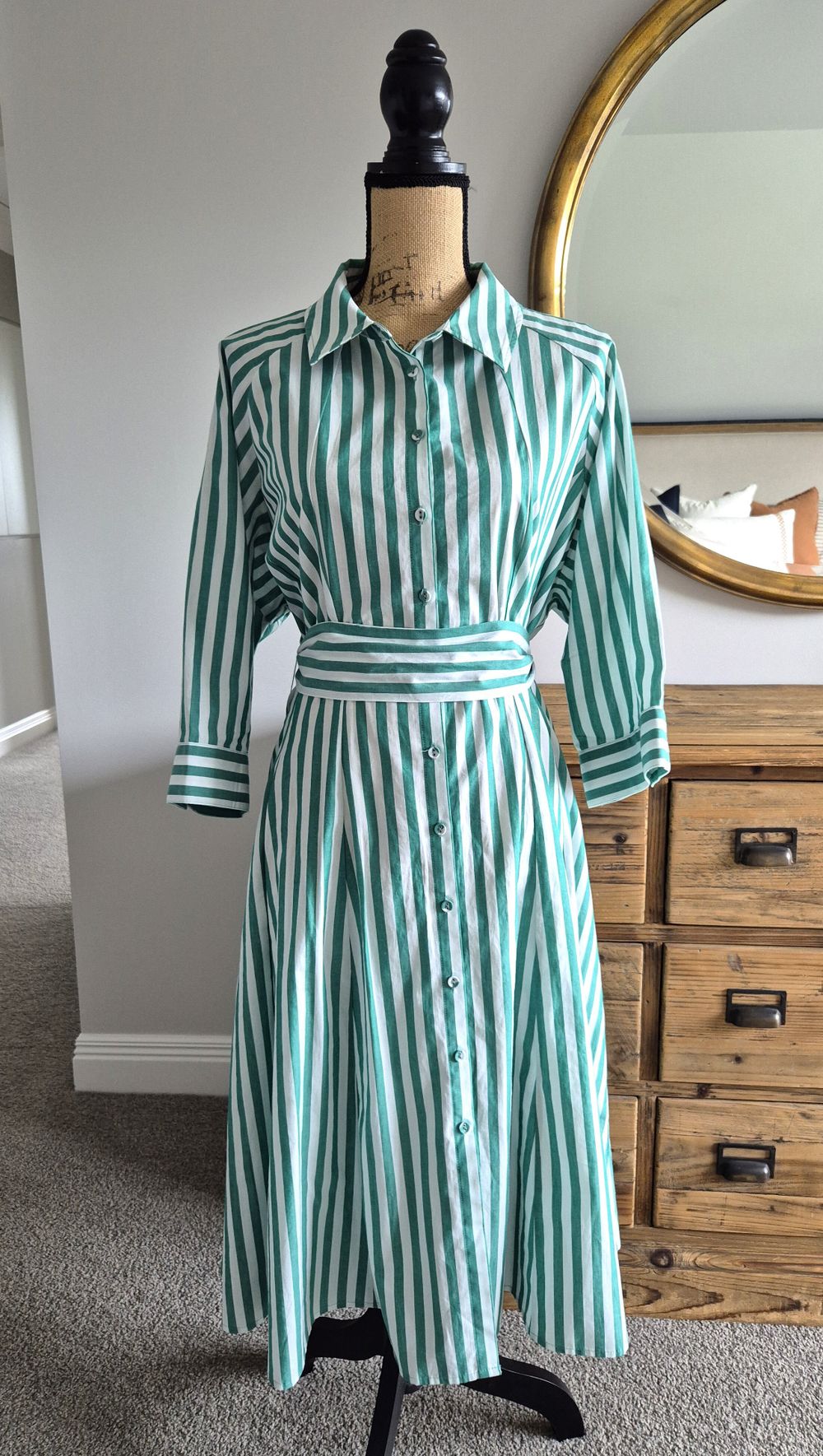 David Jones - Green Stripe DAVID JONES Dress - size 18 on Designer Wardrobe