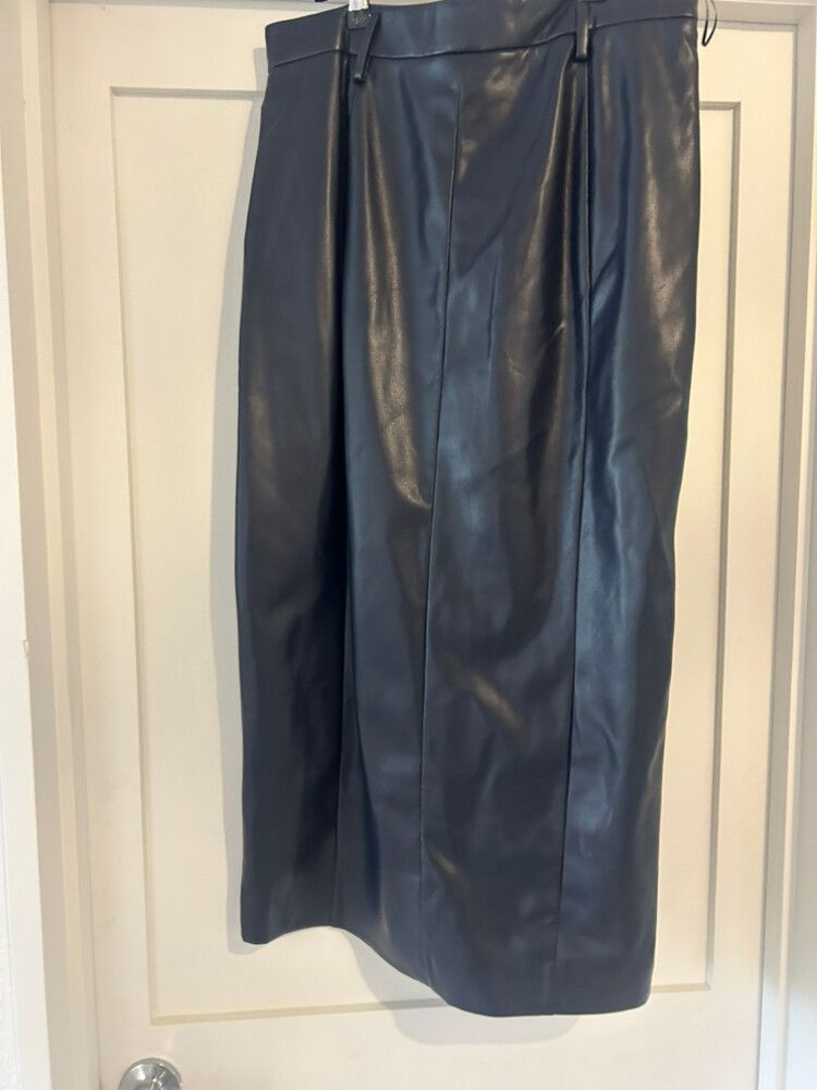 Country Road Navy Vegan Leather Midi Skirt