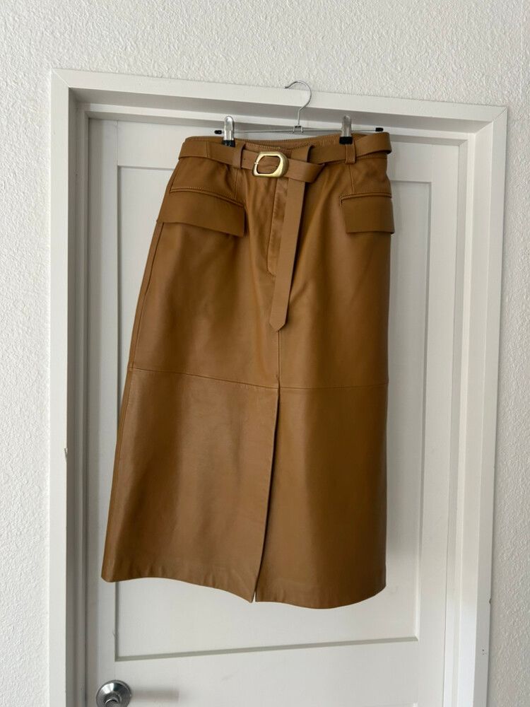 Cue Tan/Camel Genuine Leather MidiSkirt