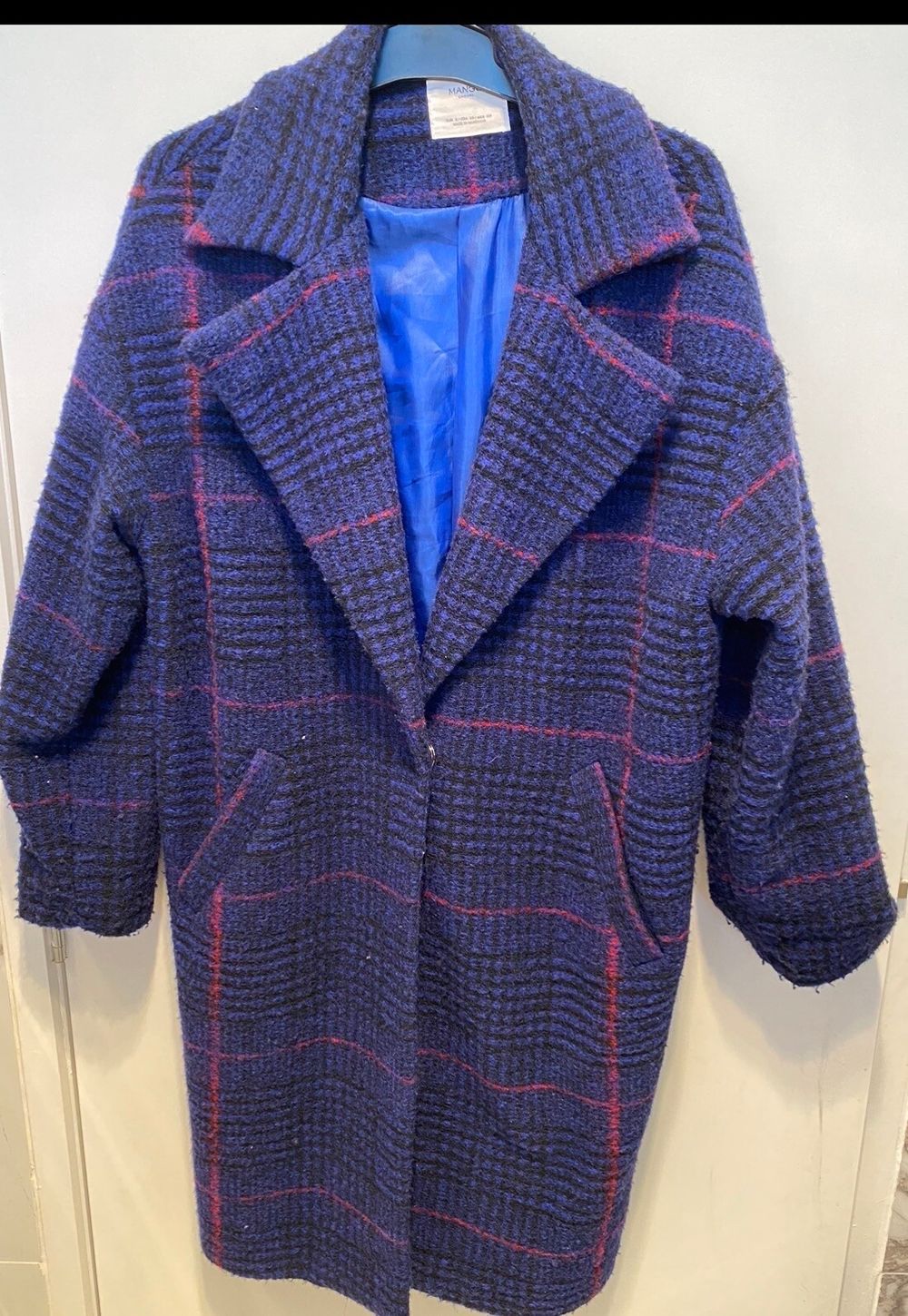 Mango Blue Plaid Wool Coat