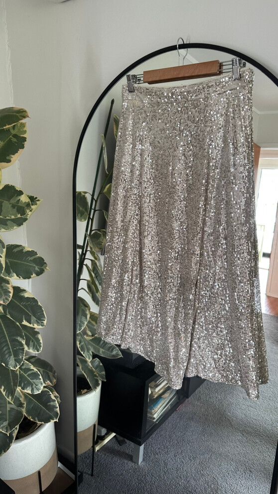 H&M Silver Sequin Midi Skirt