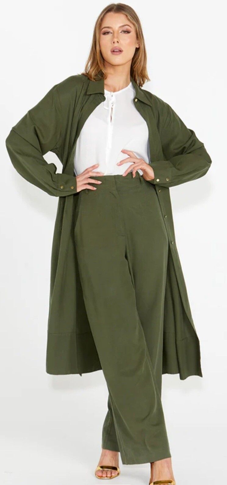 Fate & Becker Alter Ego Duster Shirt Dress - Olive