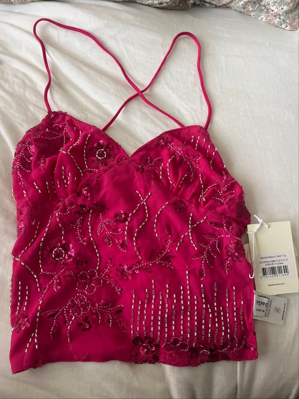 Pepper Mayo Pink Sequin Cami Top