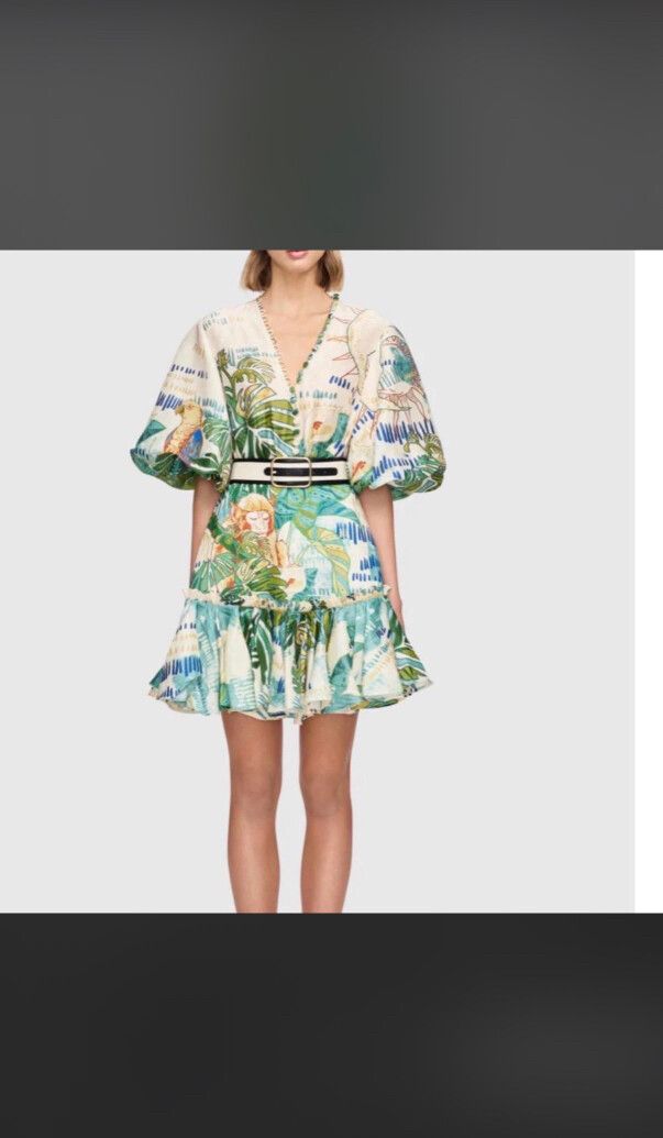 Leo Lin tropical silk linen mini dress