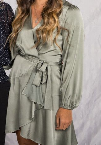 Pagani Satin Wrap Dress - Sage Green