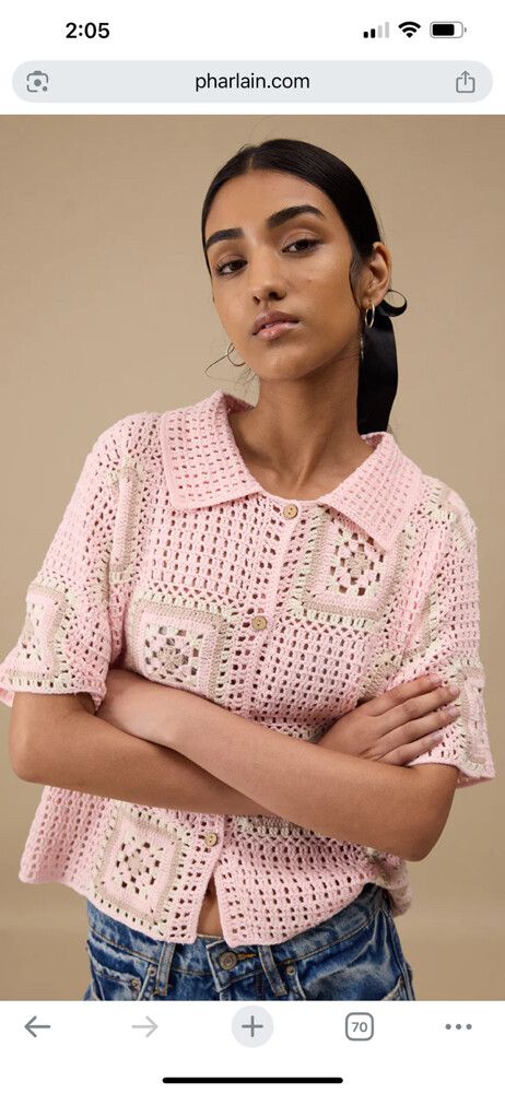 Phárlain Pink Crochet Knit Top Size S