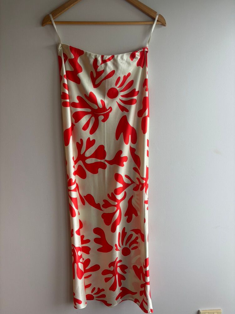 Red/Orange satin patterned skirt