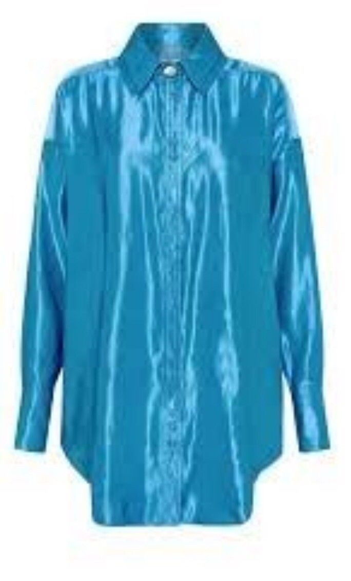 Turquoise Satin Long Sleeve Shirt