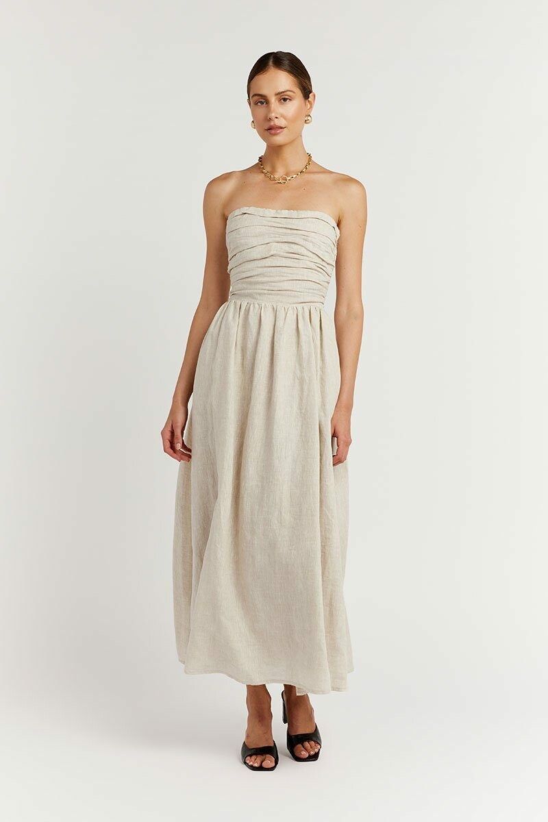 DISSH - LEXI NATURAL LINEN MIDI DRESS - 8 / NATURAL on Designer Wardrobe DISSH - LEXI NATURAL LINEN MIDI DRESS - 8 / NATURAL on Designer Wardrobe
