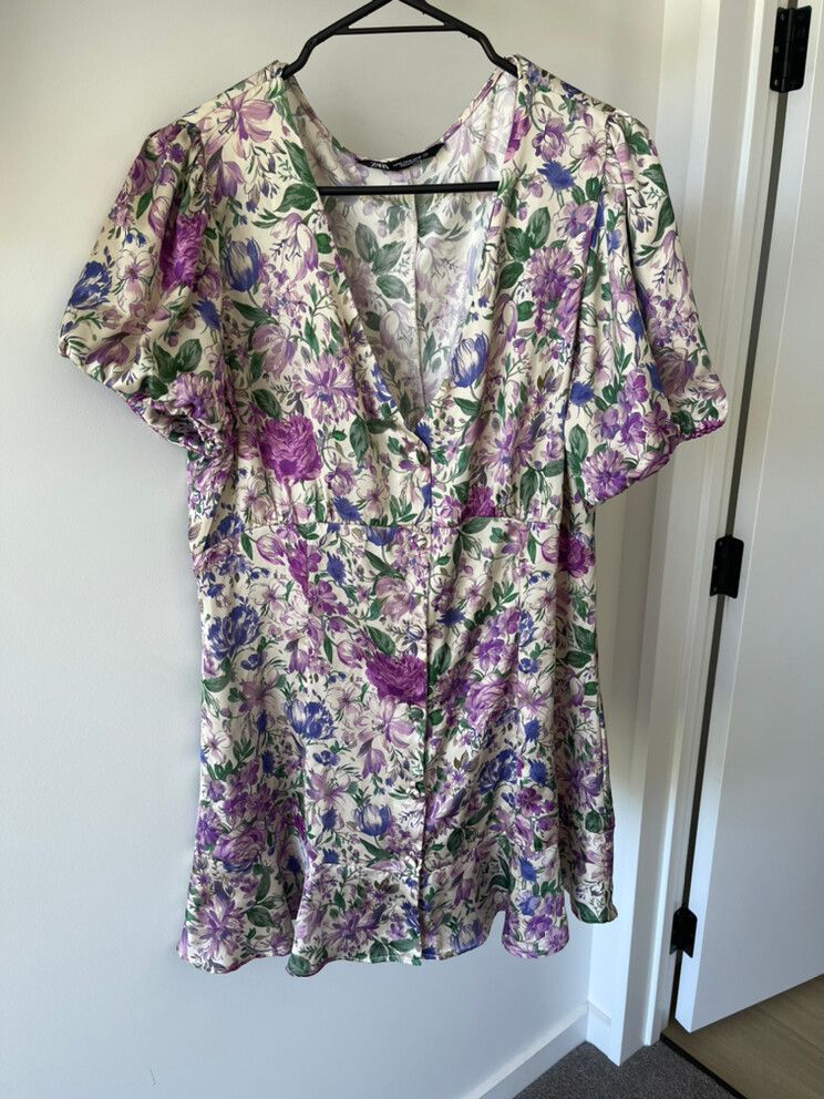 strapless open back dress ZARA. Purple floral dress TM – Hibuy market main image 1