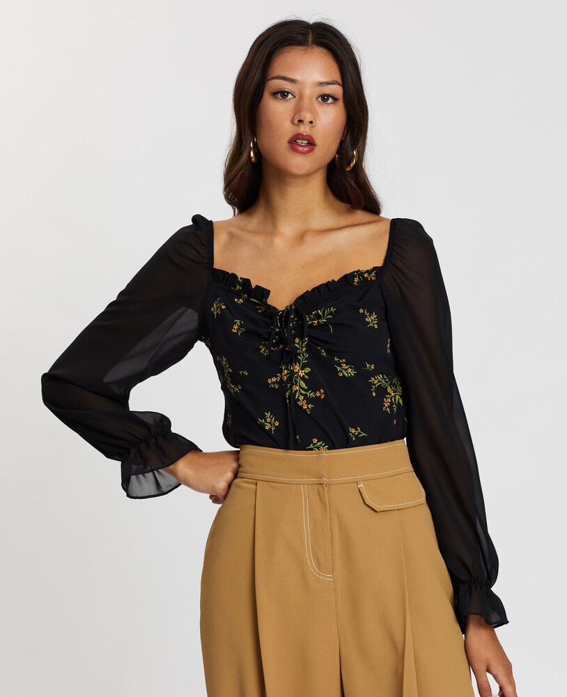 Floral Black Top