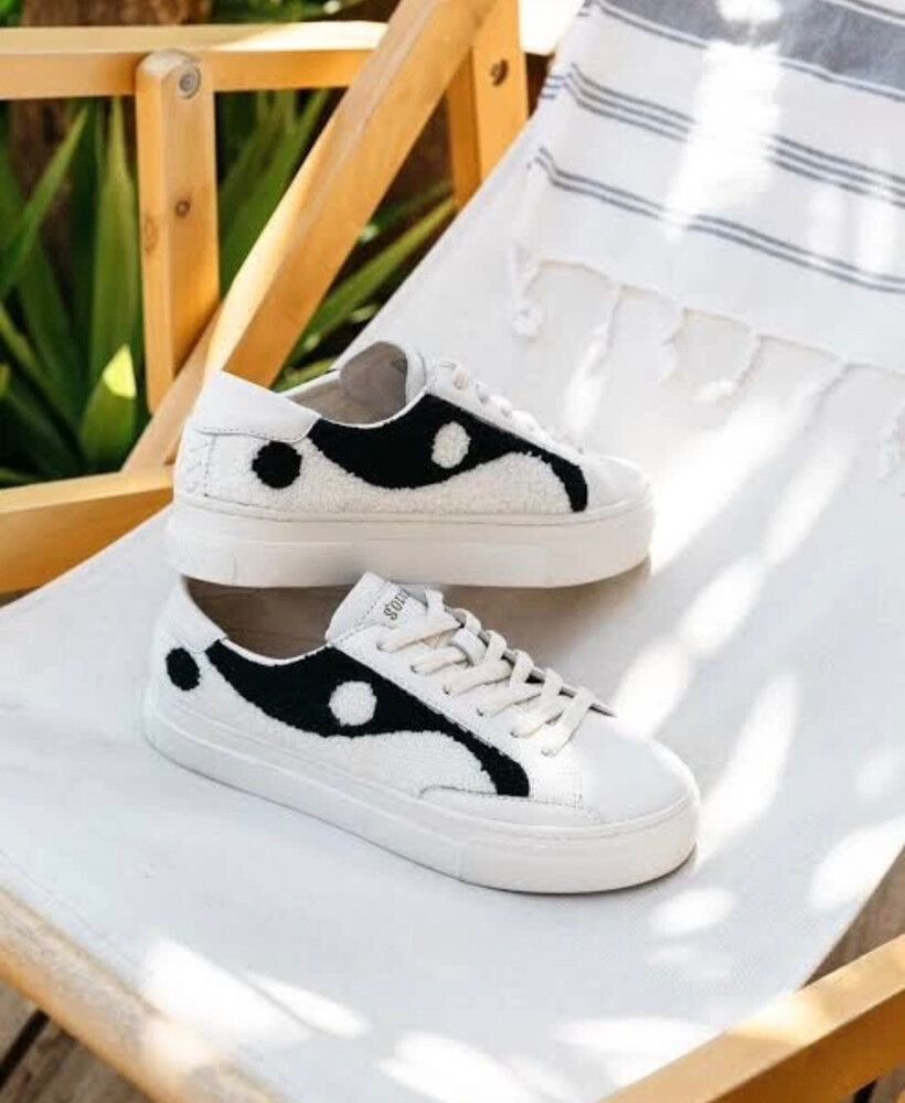 Soludos anthropologie Yin Yang au 9 40 40.5 White & Black leather teddy Sneakers trainers shoes Tod Platform New