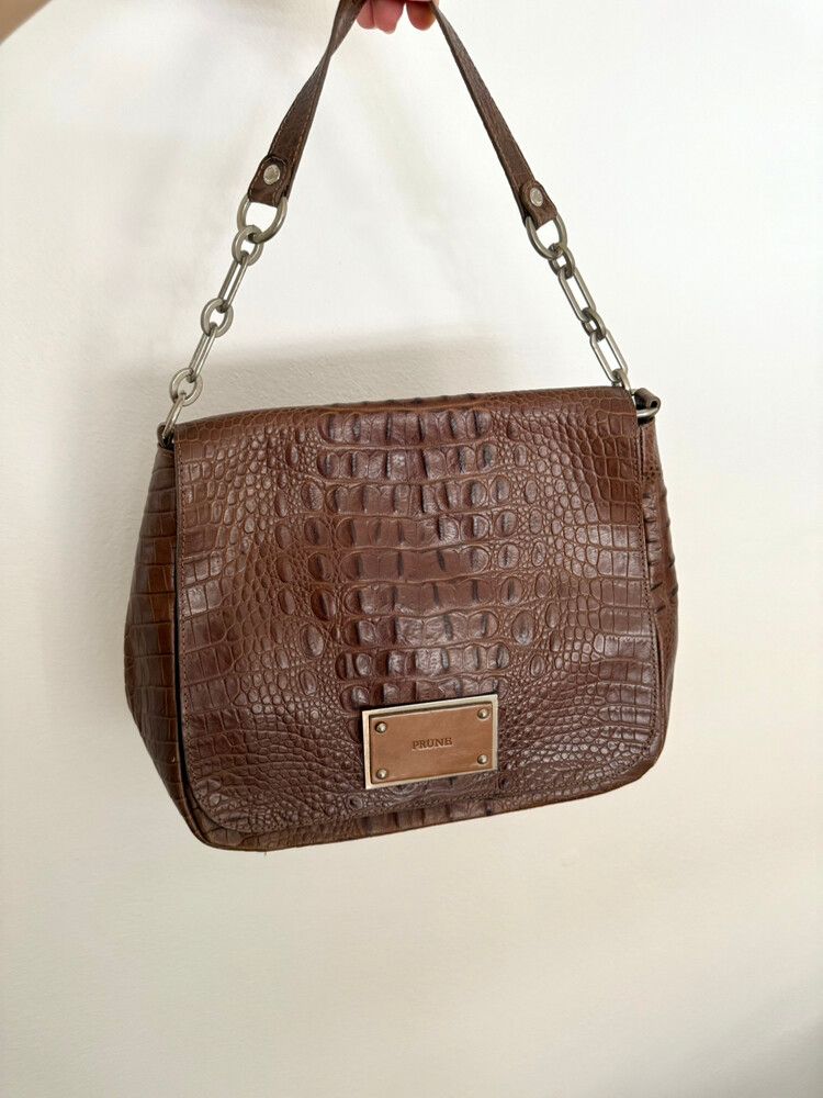 Prüne Prune Brown Croc Pattern Leather Bag Handbag Sling Cross Designer shoulder