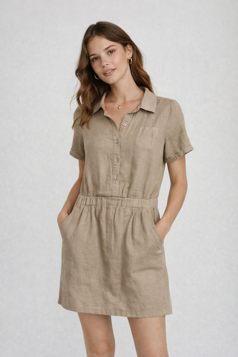 Escada Sport women Linen Midi dress Safari Linen pockets 36 Fits Au 8 Us 4 Brown