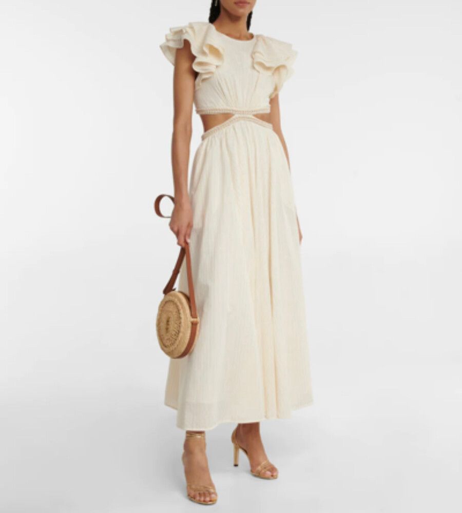 ZIMMERMANN IVORY ANNEKE RUFFLE CUT OUT Midi DRESS Metallic SIZE 3 Au 14 US 10