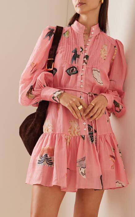 almais - ALEMAIS Cleo Smock Mini Dress Pink Woven Designer Party Animal  Print Au 8 Us 4 on Designer Wardrobe