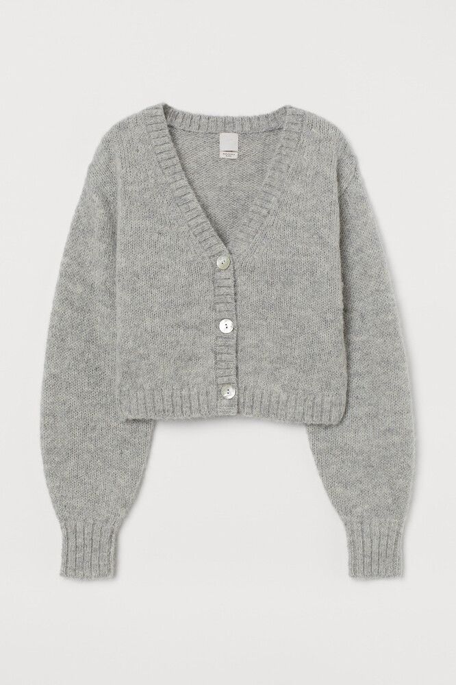 H&M Alpaca Wool Blend Cardigan Grey Relaxed Pearl Buttons Premium S Au 8 / 10