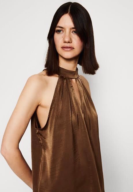 chocolate brown halter neck Mini dress 100% silk Event Au 10 - 12 M / L
