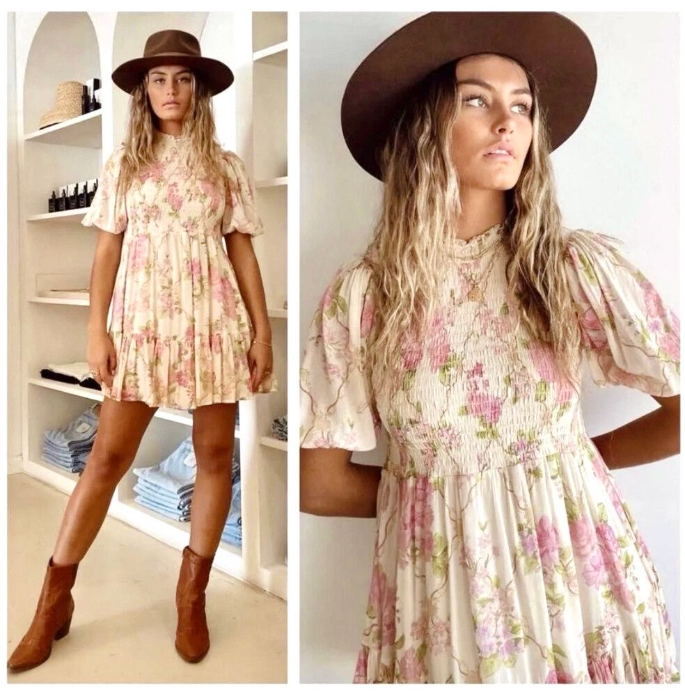 SPELL & THE GYPSY Rose Garden Floral Mini Dress Size S Au 8 10 Us 4 6 Designer