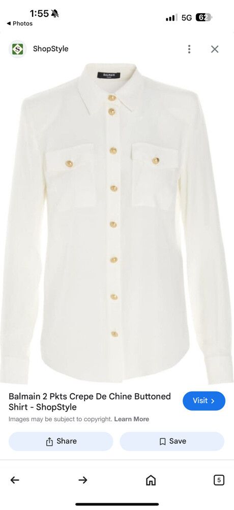 Balmain Paris Ivory White Silk Gold Button Down Long Sleeve Crepe Shirt 42 Au 14