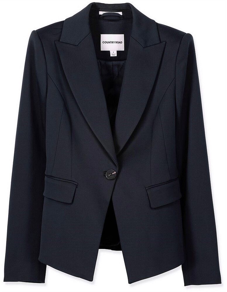 COUNTRY ROAD DOUBLE CLOTH BLAZER Suit Jacket Premium Navy Ink Blue Au 14 $350
