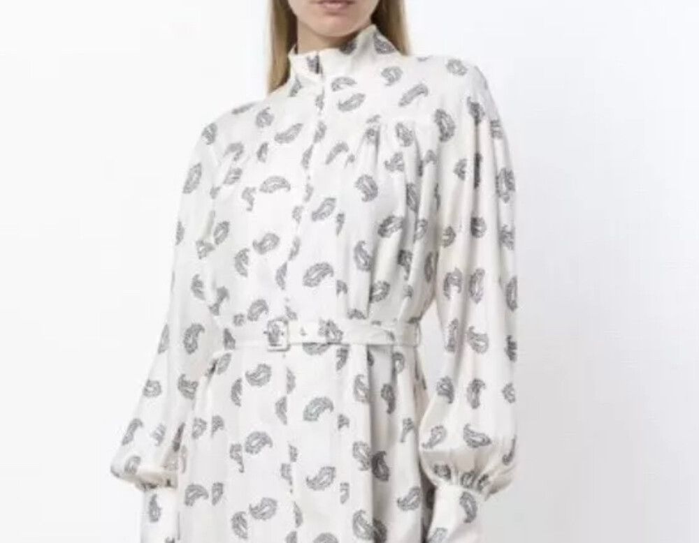Zimmermann Whitewave Polo Silk Shirt Blouse Paisley Print Cream Designer XL Size 3 Au 14