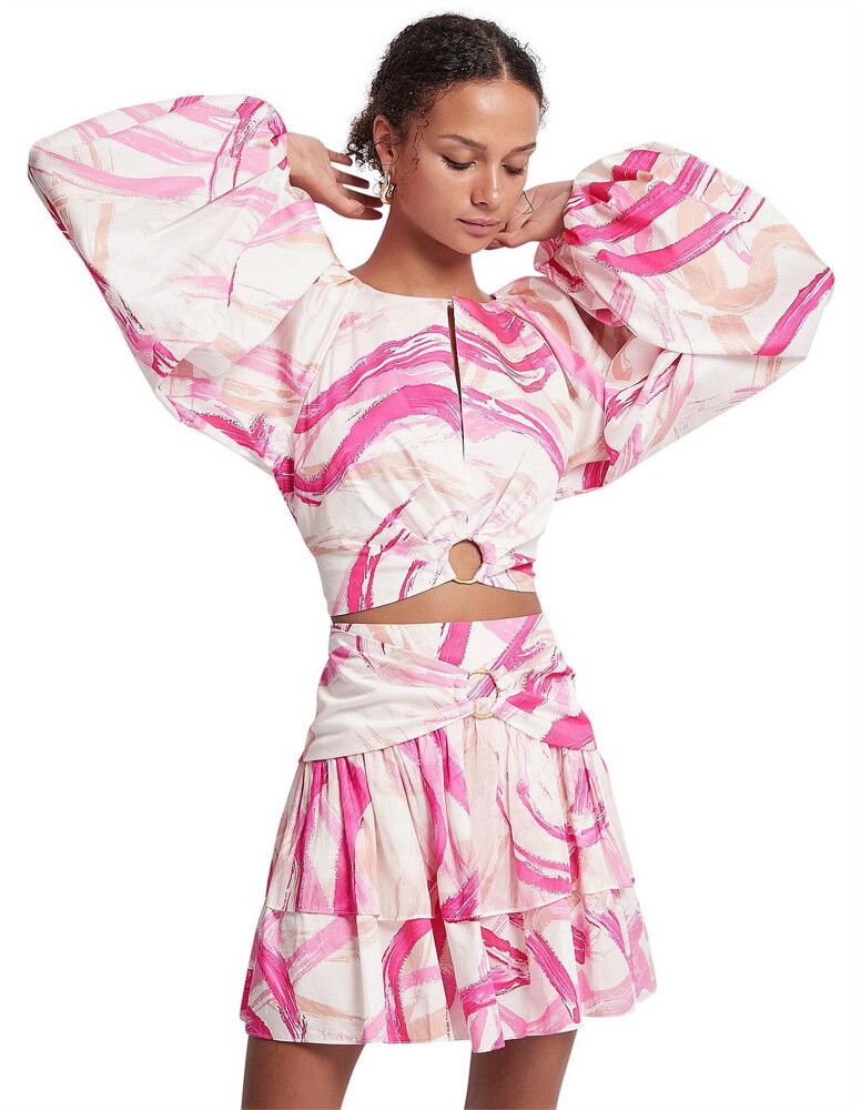 Aje ALLEGRO RING Ruffle Mini Skirt Pink Designer Cotton fuschia twirl Au 10 M