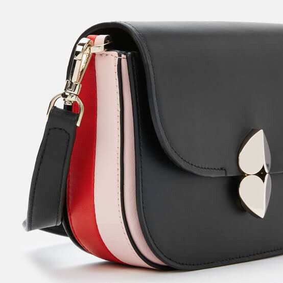 Kate Spade New York Women's Lula Small Saddle Bag Leather Purse Black Red Pink