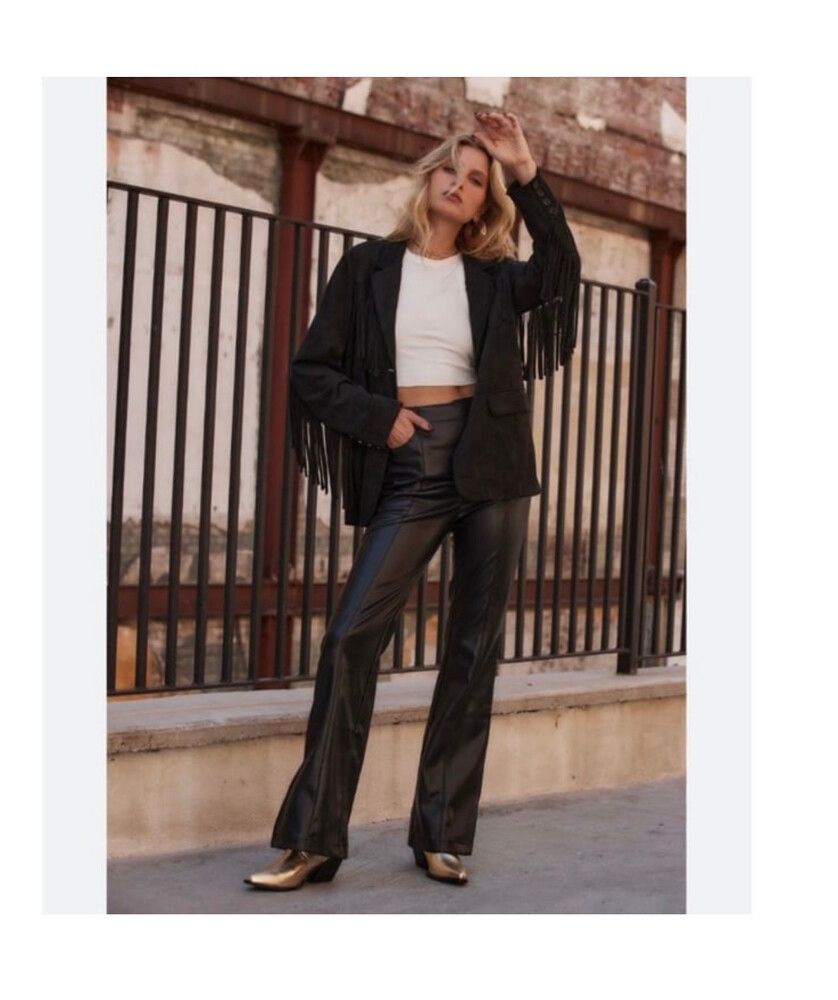ZARA GENUINE LEATHER PANTS FLARED High Waist Black Trousers 80’s Size S Au 8 🖤
