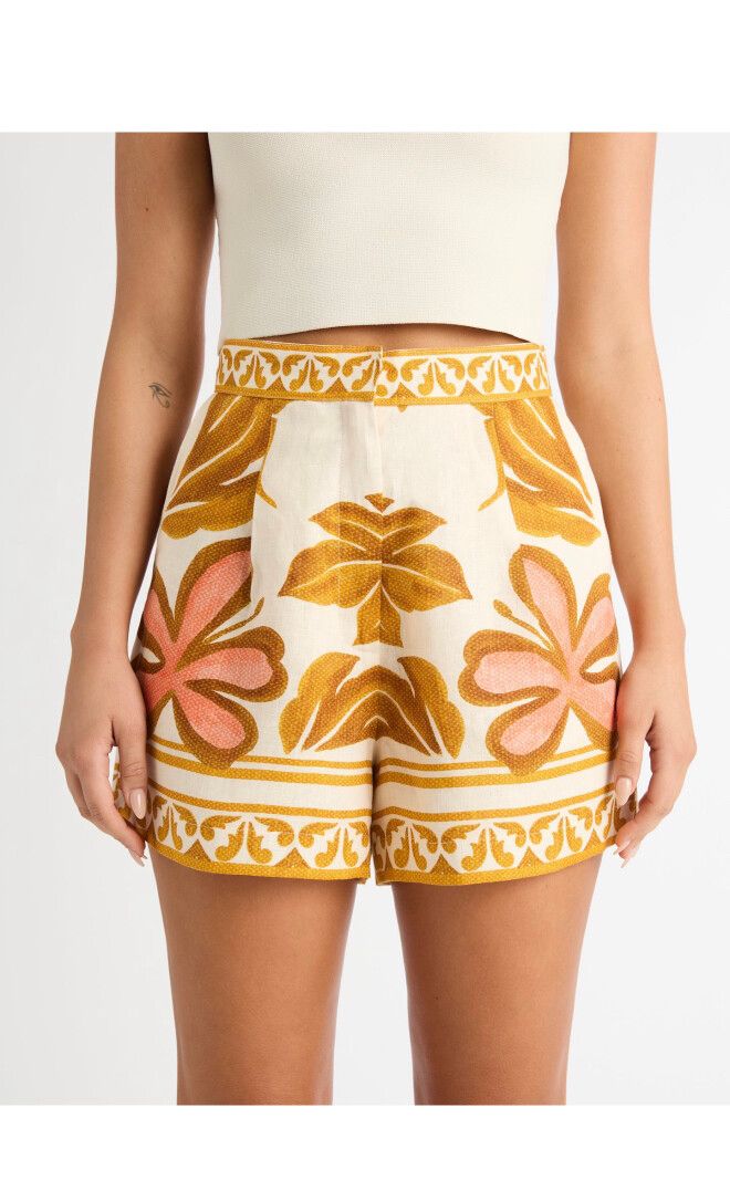 Sheike CARMELITA SHORT Lux Print Resort Linen Bermuda High Waist Size Au 6 Xs