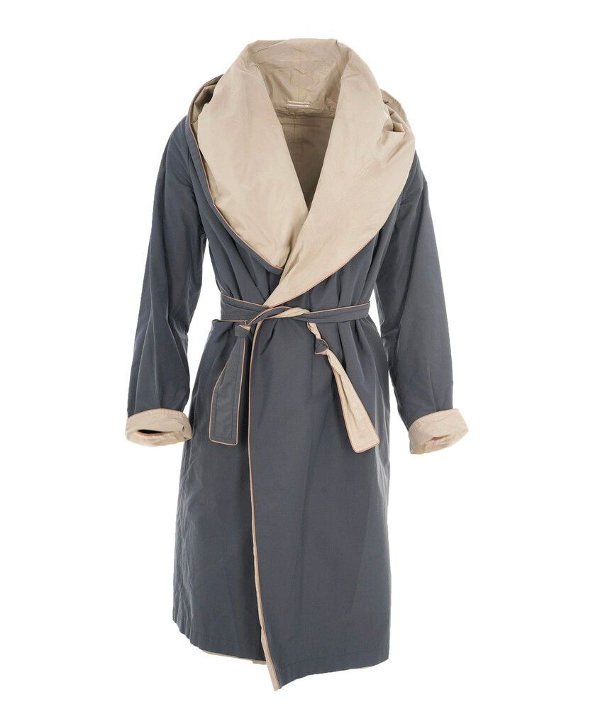 Max Mara City Reversible Wrap trench Coat hood Spring Beige Navy Designer Uk Au 8 Eu 38 S