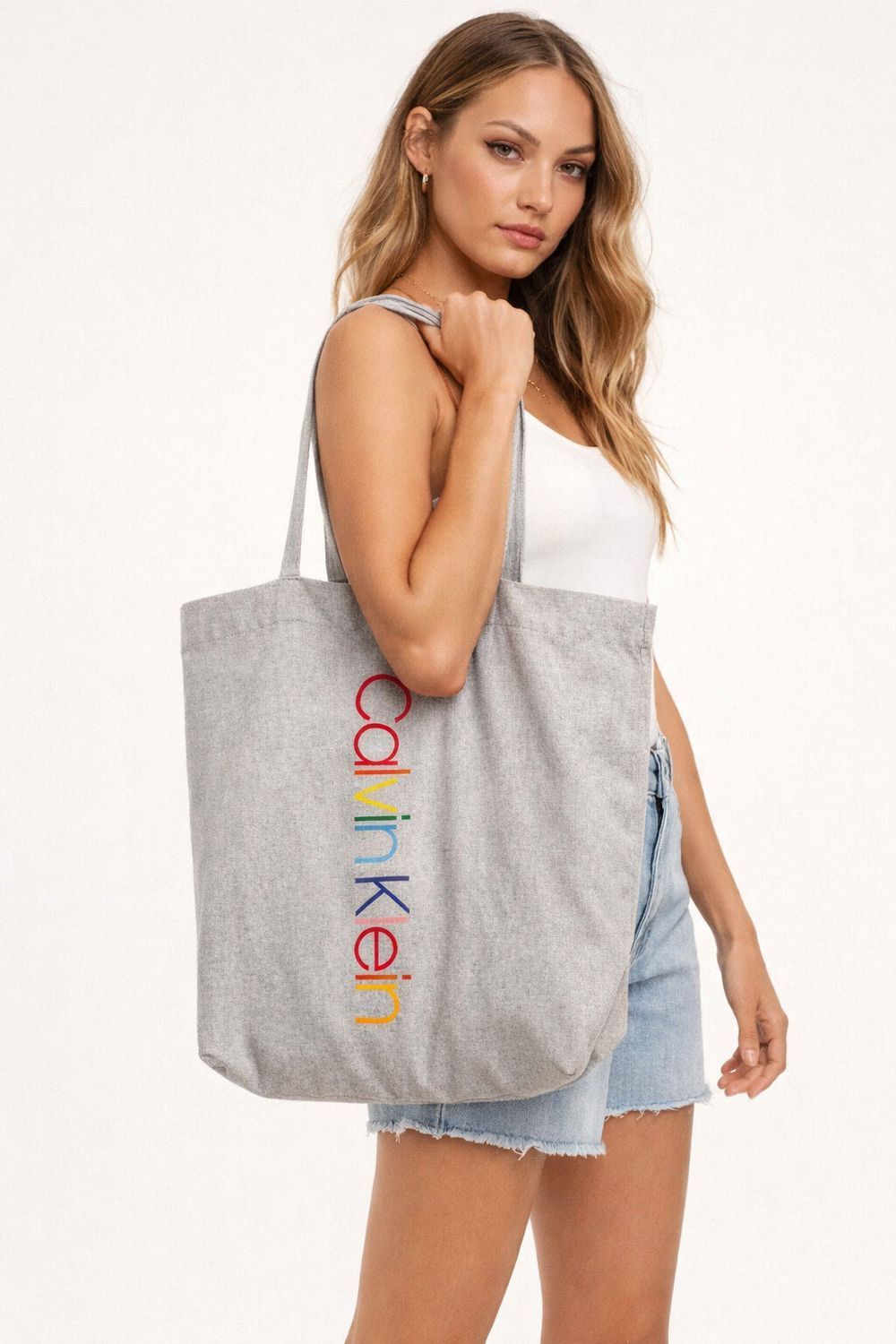 calvin klein bag Tote Shopper Pride Rainbow Logo Canvas Grey Cotton Blend Brand