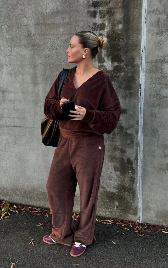 araminta james piping velour sweatshirt jumper pullover Chocolate brown Designer S Au 8 / 10 🧸