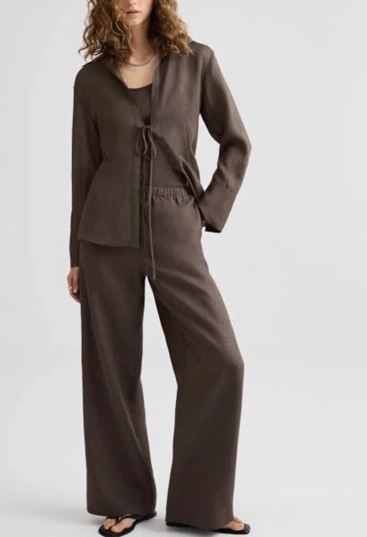 Unison Rayon Tie Front Chocolate Brown Shirt Blouse Designer Must Have Au 10 M