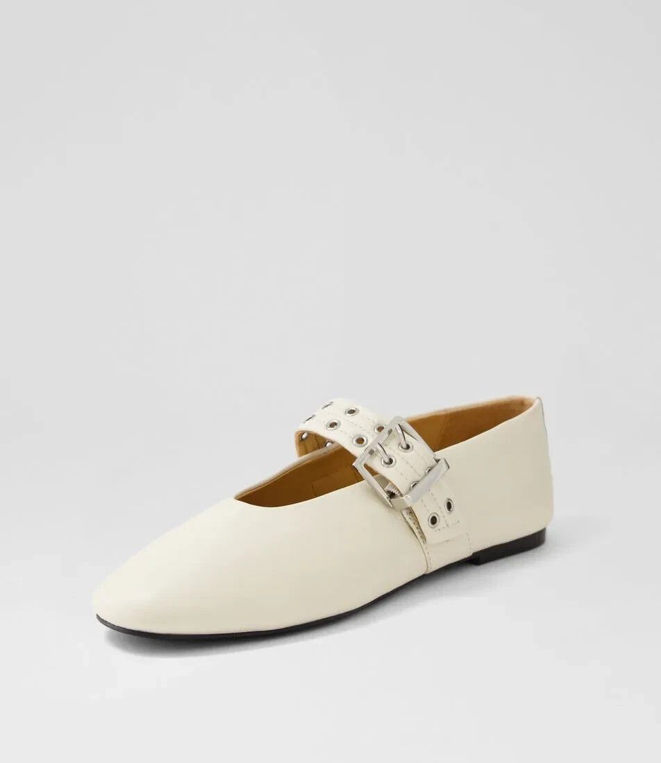 MOLLINI Hearts Mary Jane Cream bone Leather Ballet Flats ballerina 41 au 9 / 10