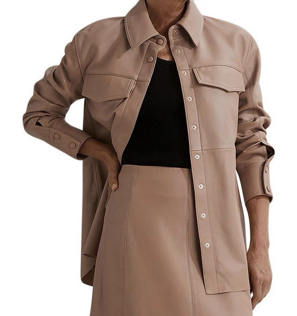 Country Road Leather Shirt Brown Genuine real leather Tan Beige Over jacket Relaxed premium lux designer Au 10 M