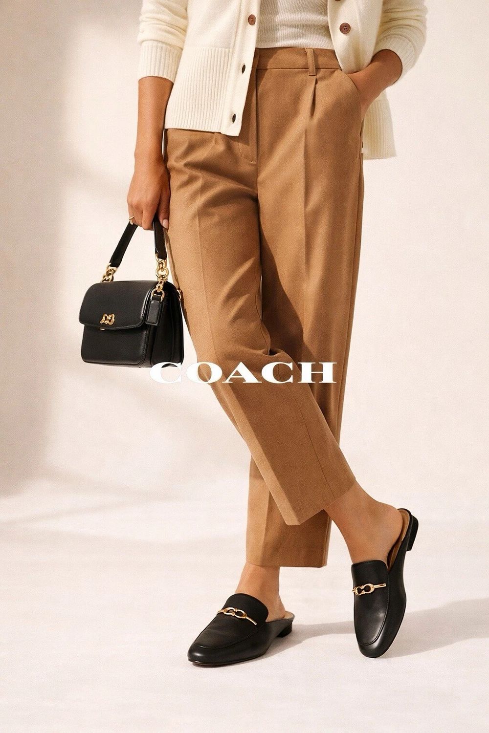 Coach Sienna Black Leather Mule Loafers Gold Slides Flats size 11 eu 41.5 fits Au 9 / 10 40 / 41