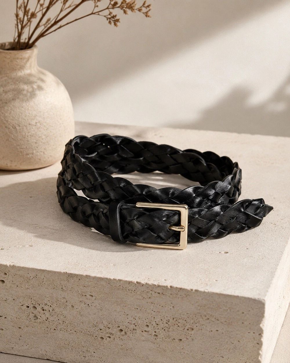 Witchery black braided Woven leather belt gold tone buckle Premium 105cm $159