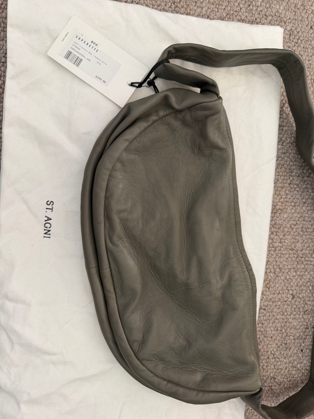 St. Agni Soft Crescent Bag Khaki Leather Shoulder Bag