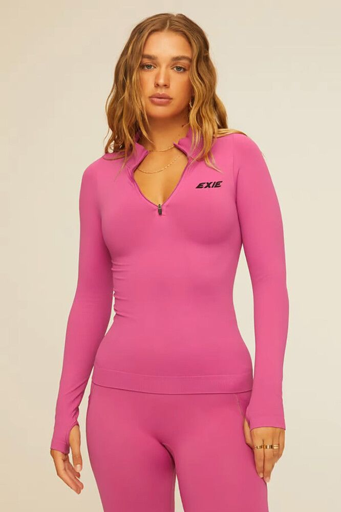 EXIE Long Sleeve Gym Top In Magenta