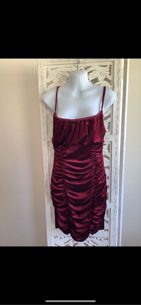 Pretty Little Thing - Pretty little thing uk 10 red velvet look dress front  ruching on Designer Wardrobe