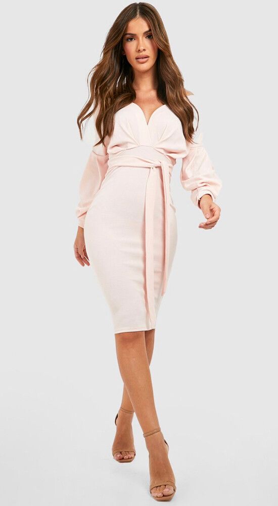 coral dress bodycon Coral Square Neck Wide Straps Ruched Bodycon Midi Dress