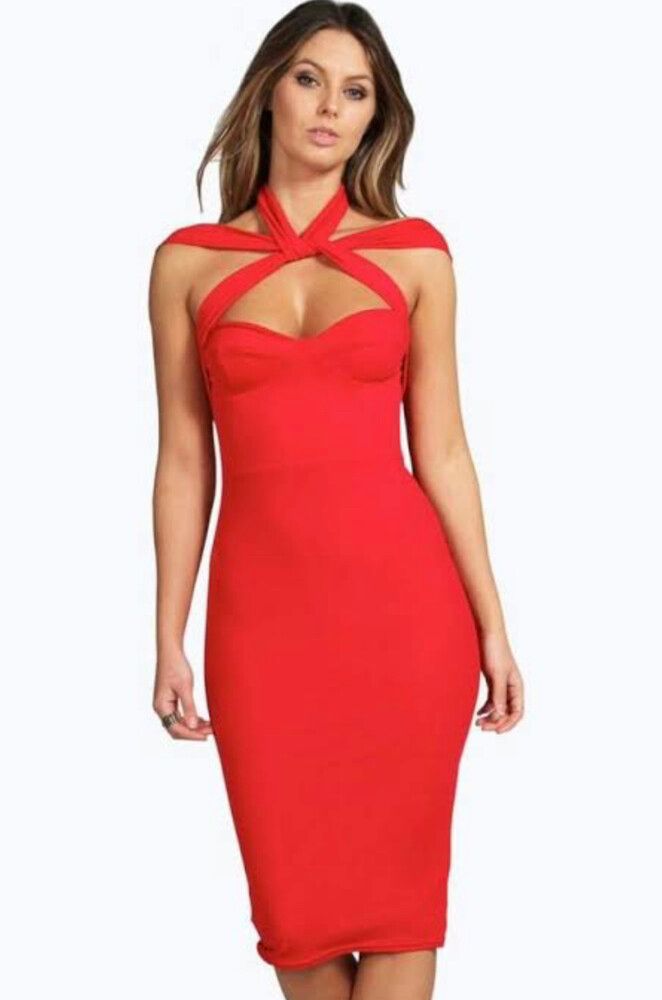 boohoo - Rita Strappy Too Detail Bodycon Midi Dress on Designer Wardrobe