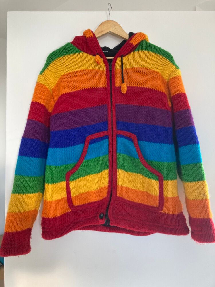 Rainbow knitted fleece lined jumper